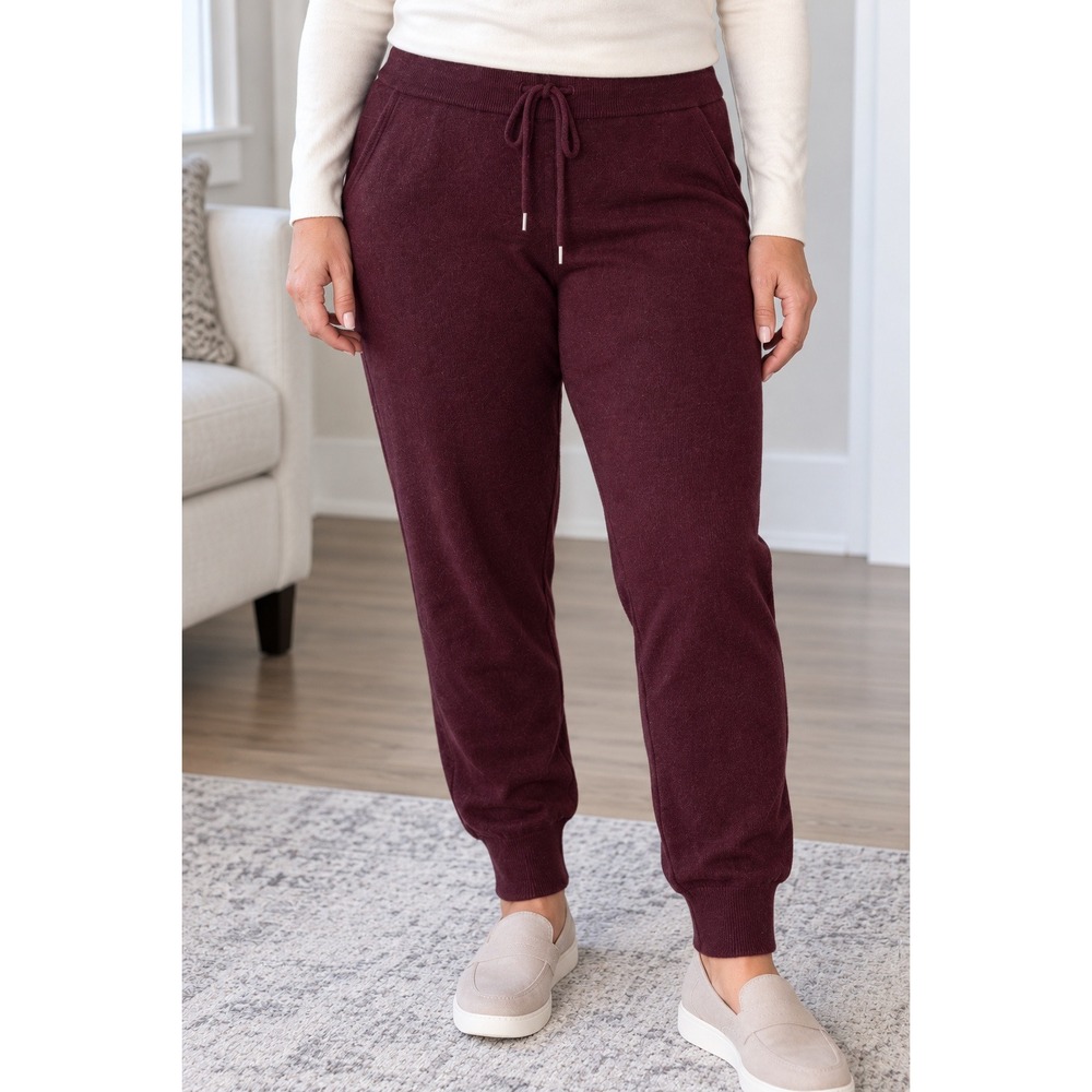 Quince Pants Women's Medium Mongolian Cashmere Knit Jogger Sweatpants Burgundy
